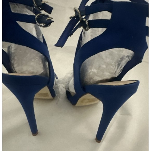 Just Fab Women's Size 8.5 Platform Stiletto 5in Heels Blue Silver Design Straps - Picture 6 of 16